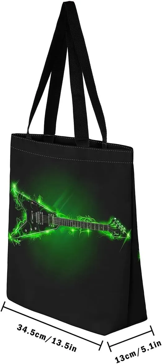 Guitar Canvas Tote Bag for Women,Music Stringed Instruments Large Capacity Gym Bag Flaming Grocery Shoulder Bag