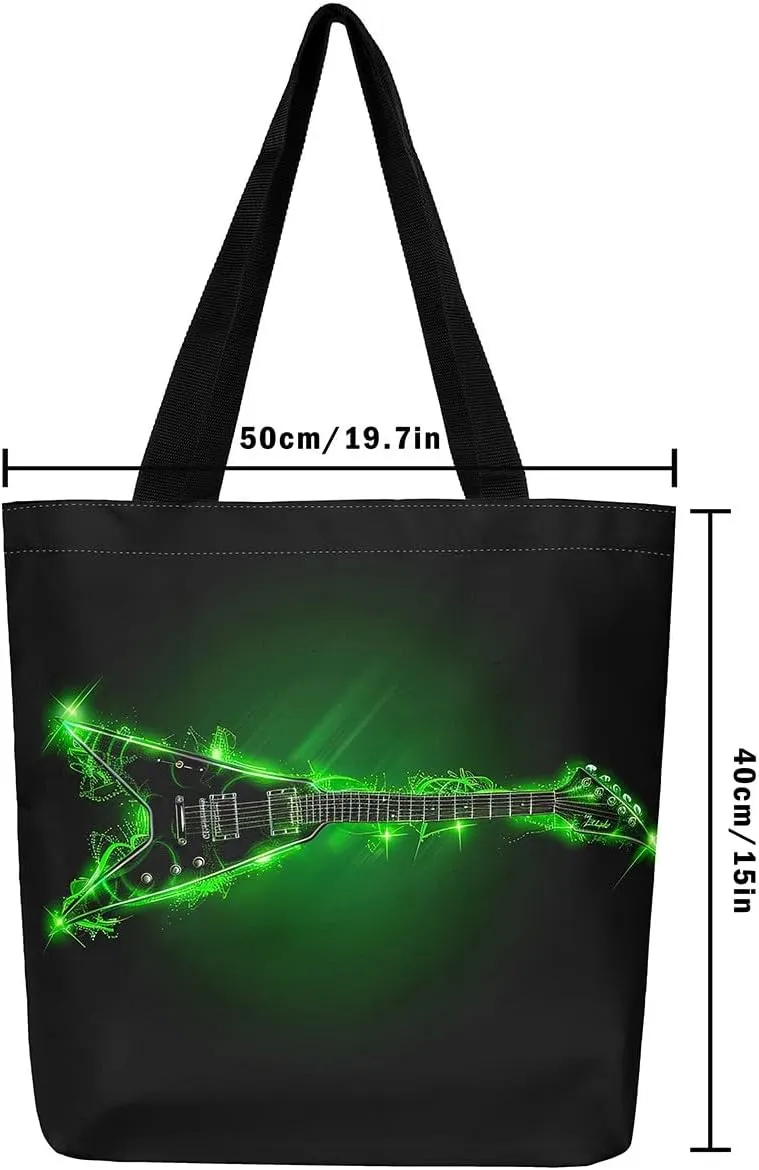 Guitar Canvas Tote Bag for Women,Music Stringed Instruments Large Capacity Gym Bag Flaming Grocery Shoulder Bag