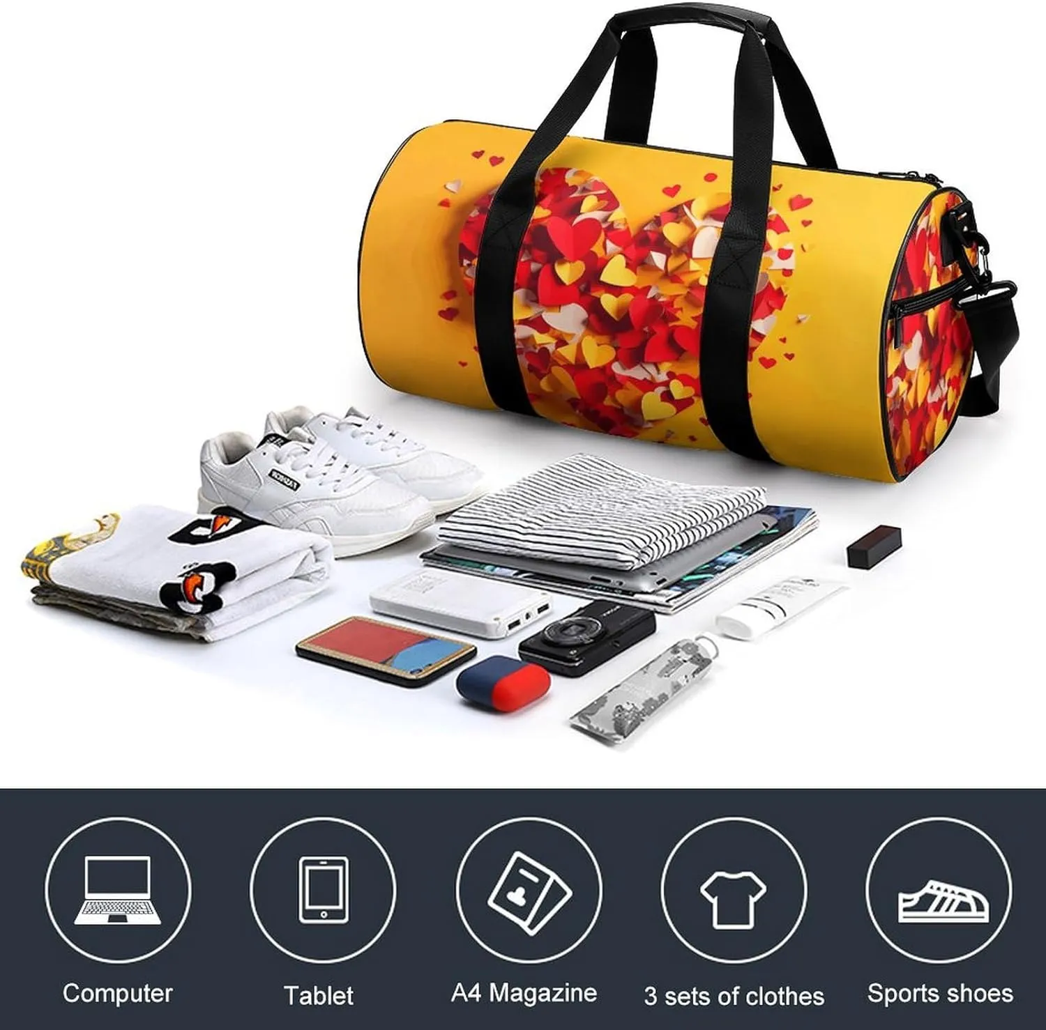 Gym Bag for Men Women Composed of Heart Shape Duffel Bag Overnight Bag with Compartment Gym Sackpac