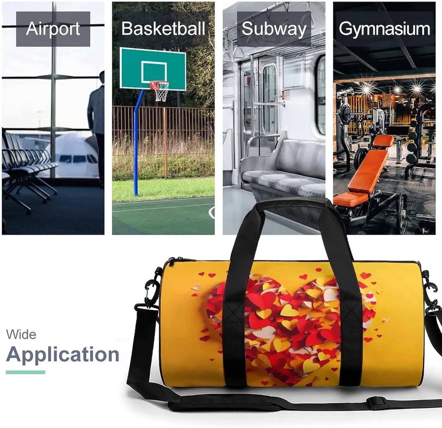 Gym Bag for Men Women Composed of Heart Shape Duffel Bag Overnight Bag with Compartment Gym Sackpac