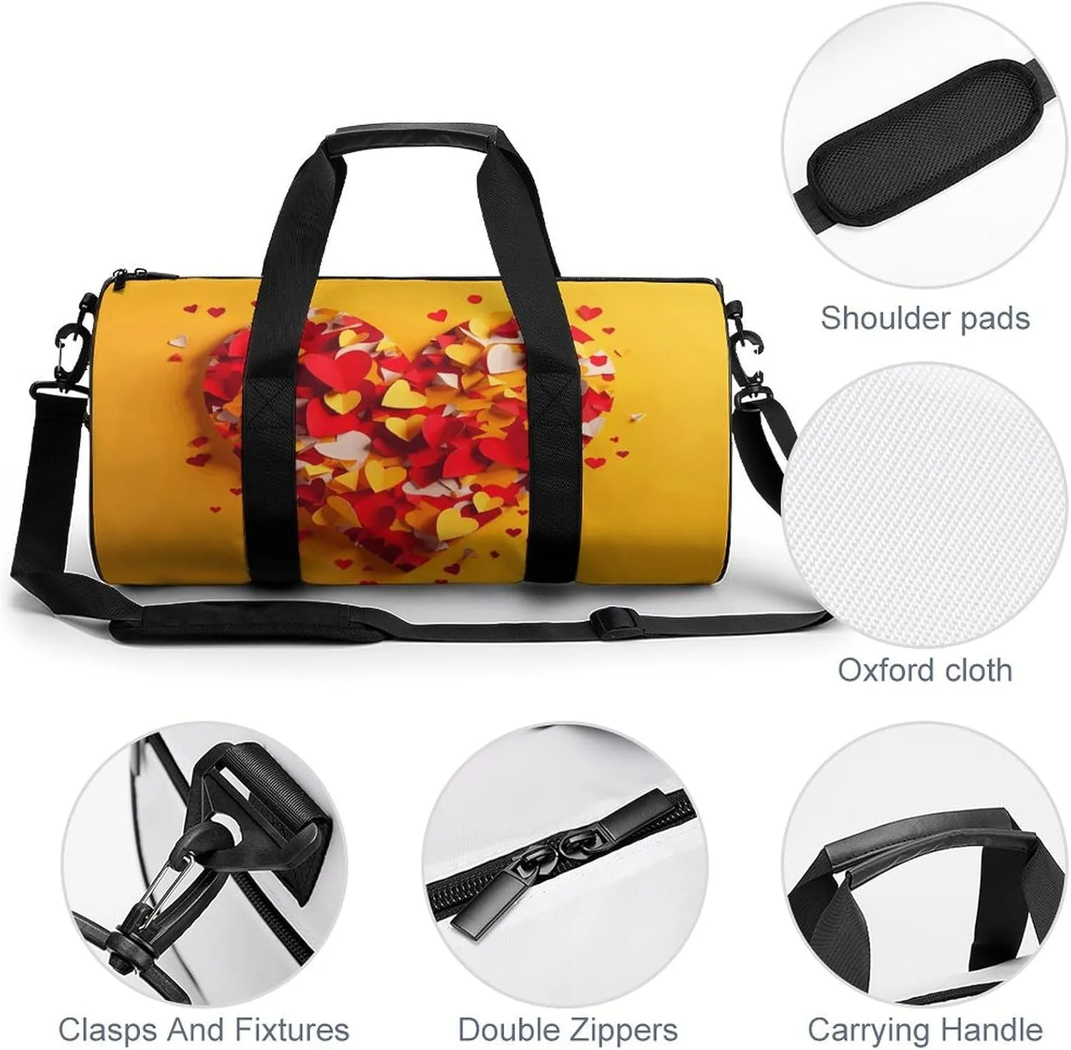 Gym Bag for Men Women Composed of Heart Shape Duffel Bag Overnight Bag with Compartment Gym Sackpac