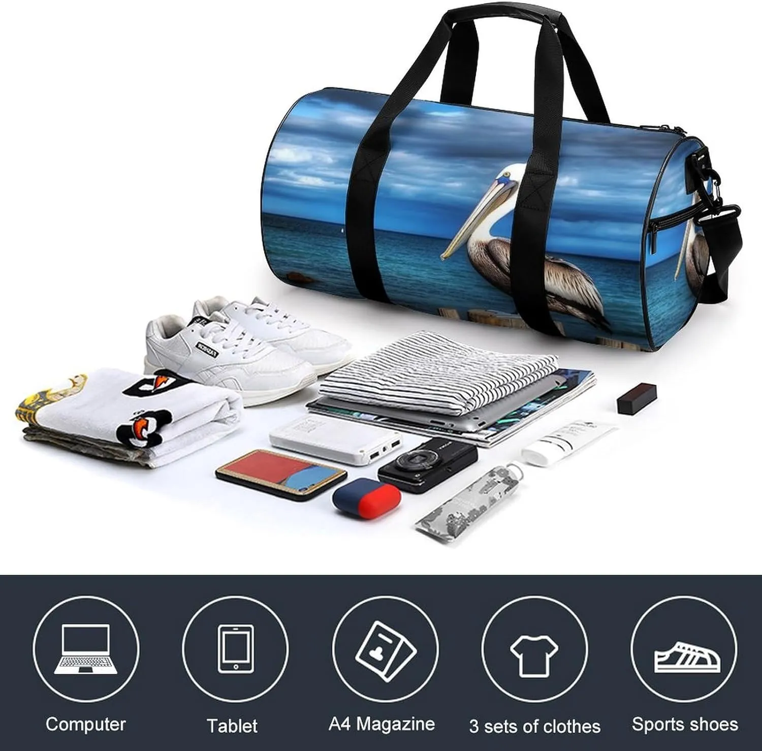 Gym Bag for Men Women Pelican Bird Duffel Bag Overnight Bag with Compartment Gym Sackpac