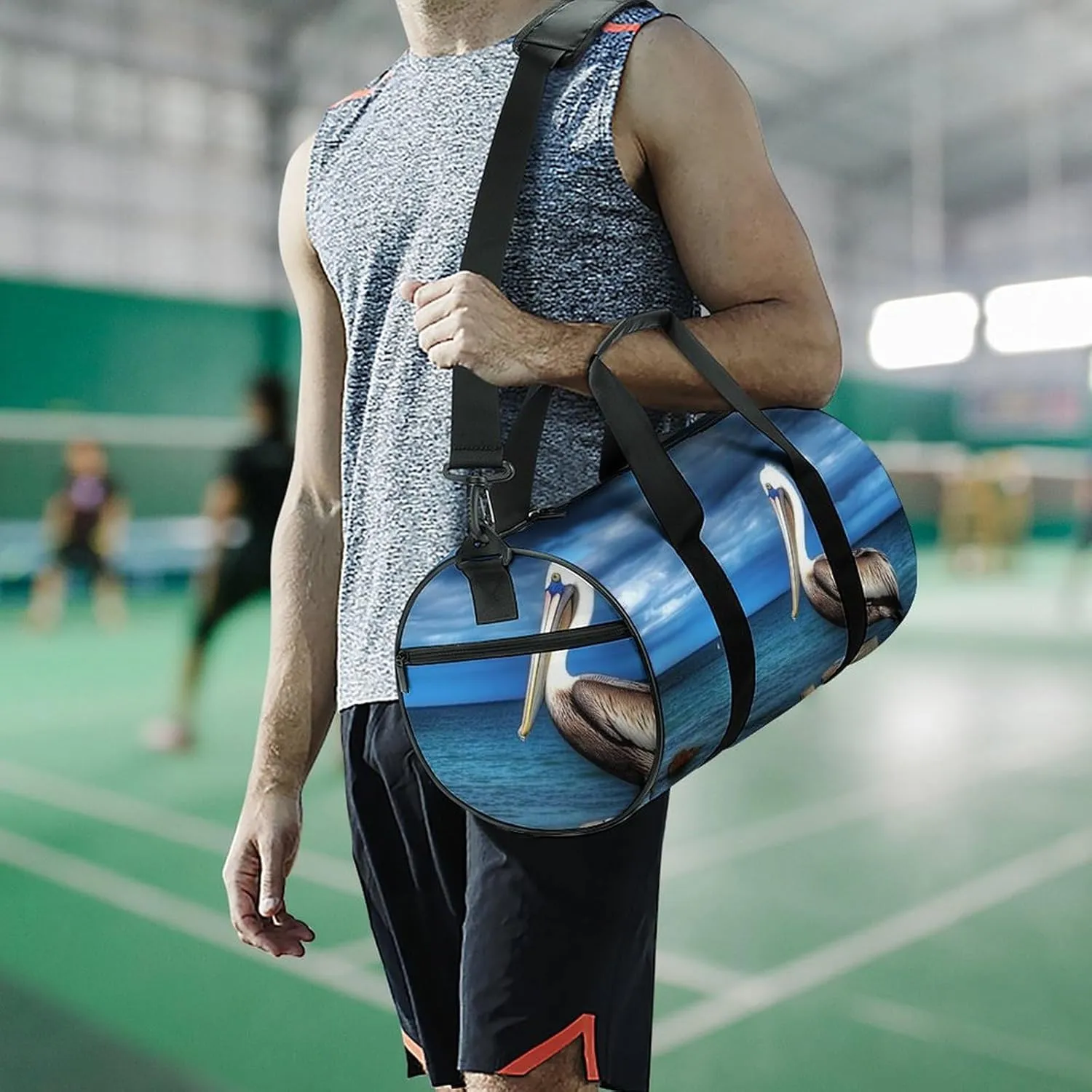 Gym Bag for Men Women Pelican Bird Duffel Bag Overnight Bag with Compartment Gym Sackpac