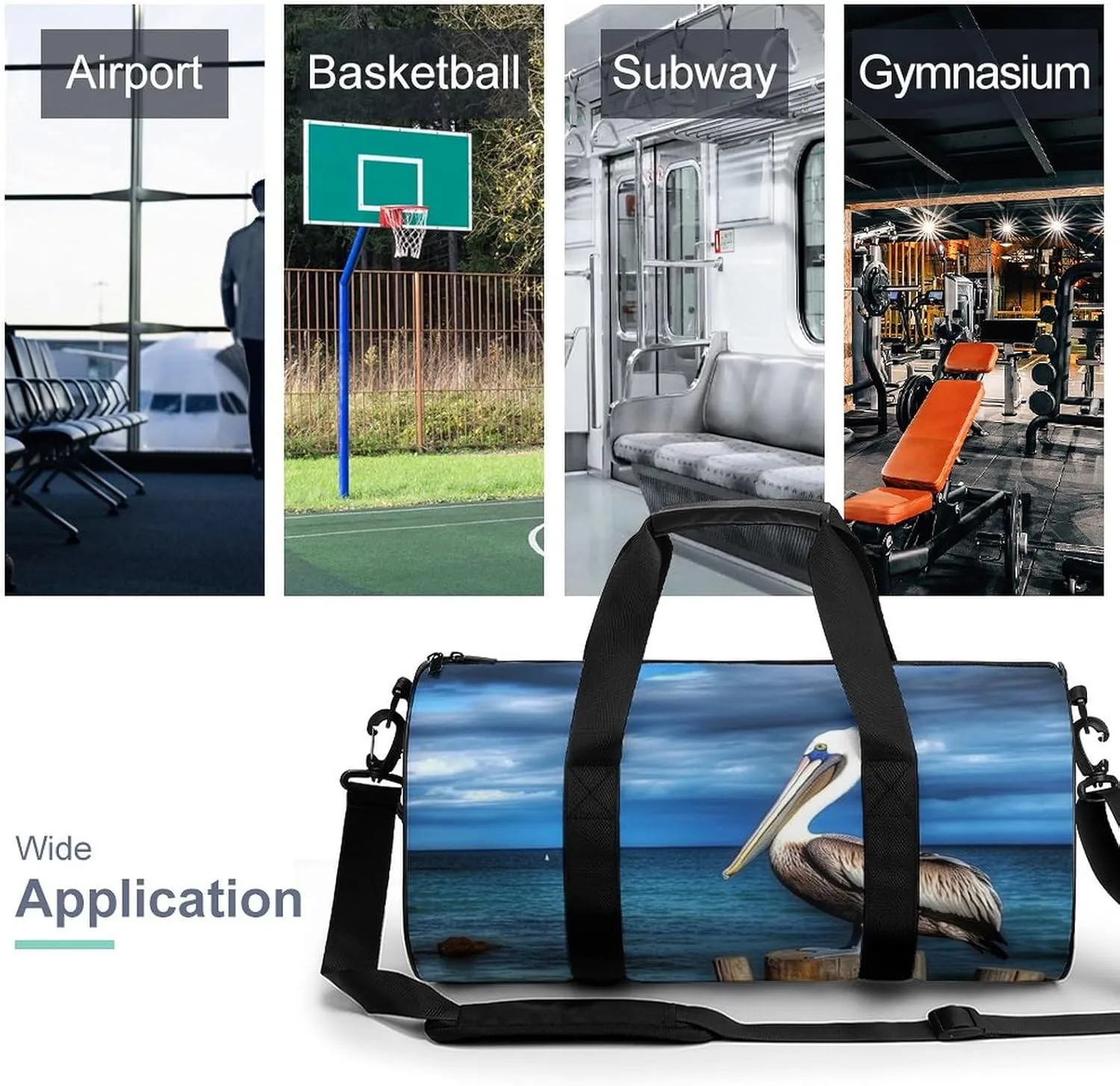 Gym Bag for Men Women Pelican Bird Duffel Bag Overnight Bag with Compartment Gym Sackpac
