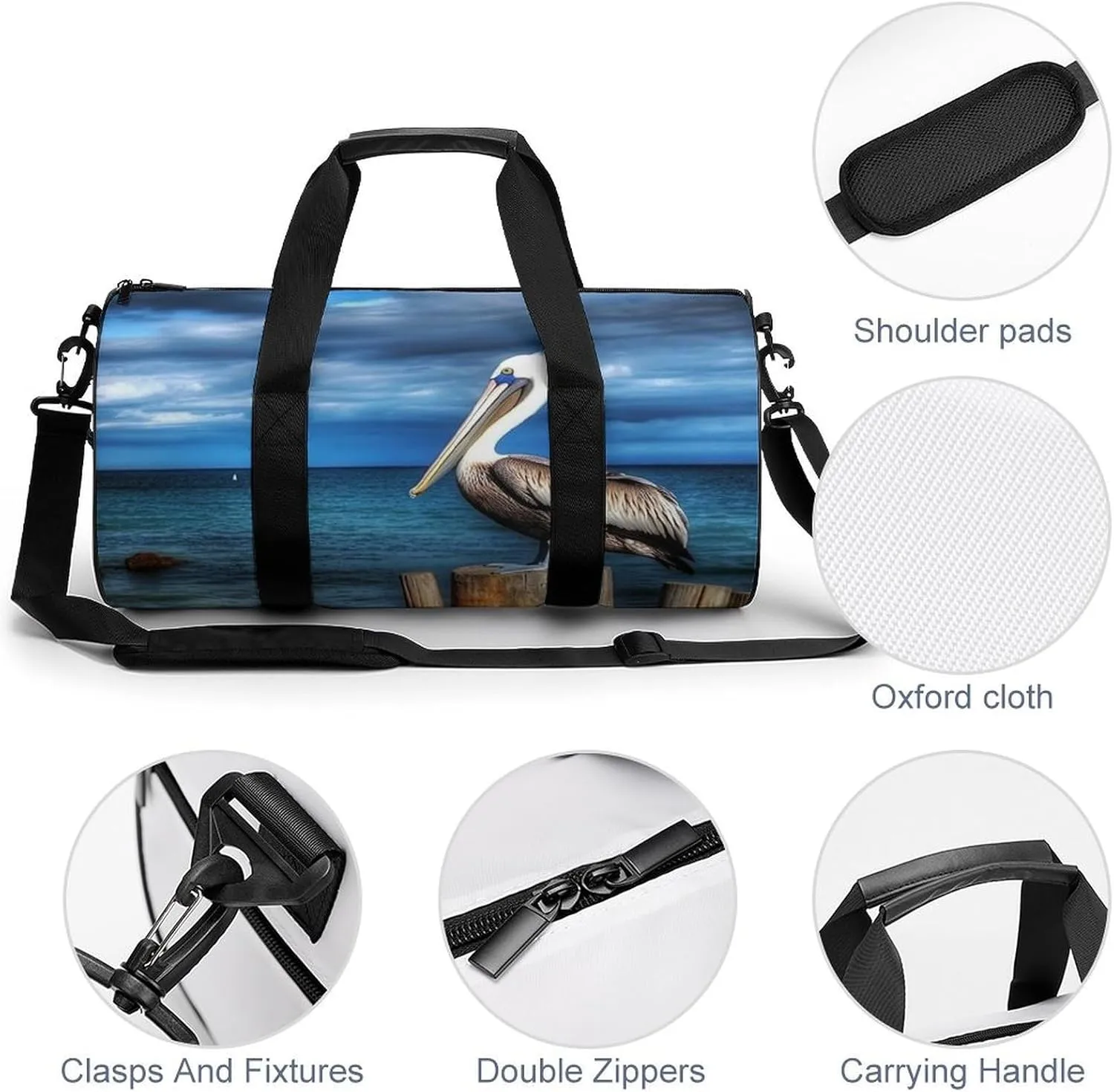 Gym Bag for Men Women Pelican Bird Duffel Bag Overnight Bag with Compartment Gym Sackpac