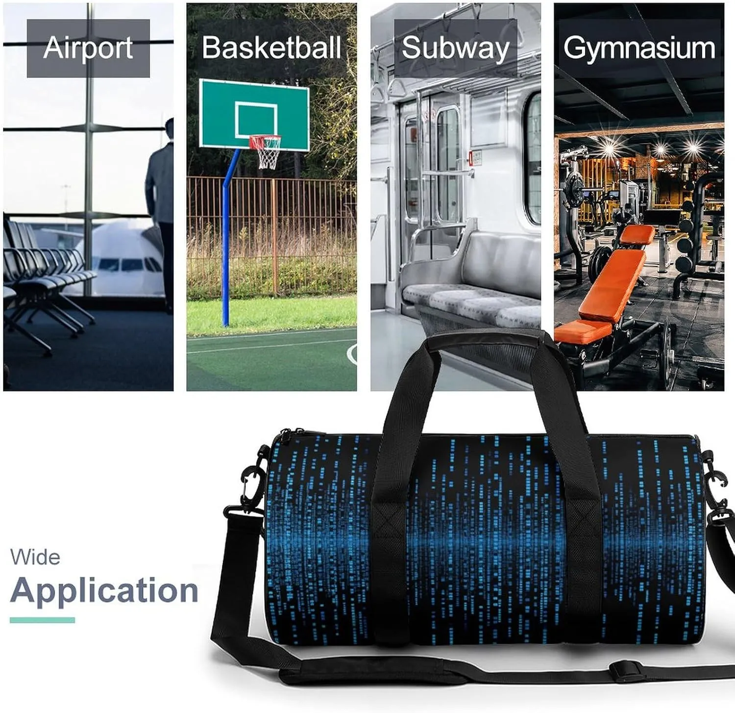 Gym Bag for Men Women The Blue Binary Matrix Duffel Bag Overnight Bag with Compartment Gym Sackpac