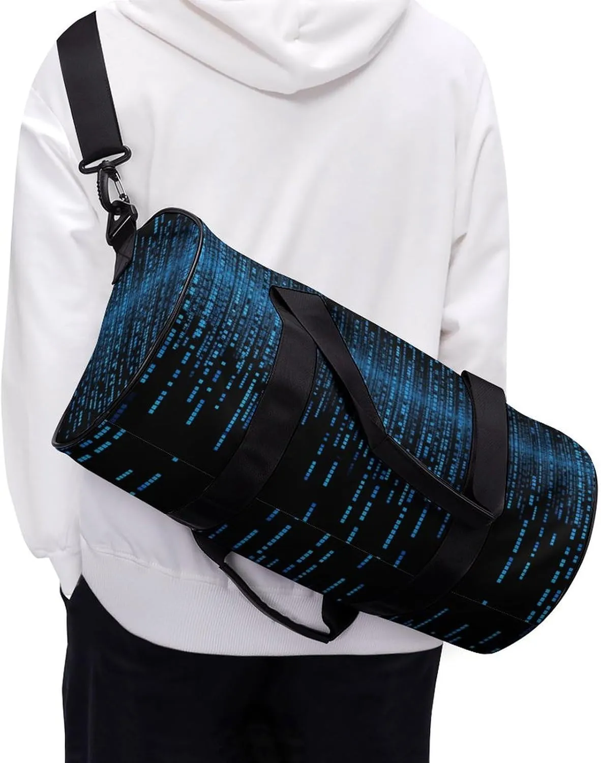 Gym Bag for Men Women The Blue Binary Matrix Duffel Bag Overnight Bag with Compartment Gym Sackpac