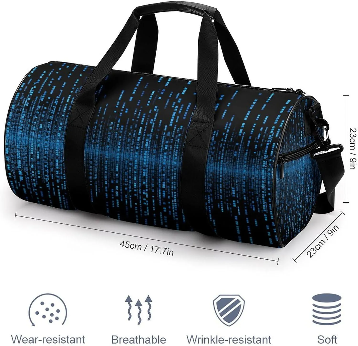 Gym Bag for Men Women The Blue Binary Matrix Duffel Bag Overnight Bag with Compartment Gym Sackpac