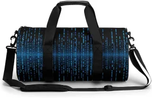 Gym Bag for Men Women The Blue Binary Matrix Duffel Bag Overnight Bag with Compartment Gym Sackpac
