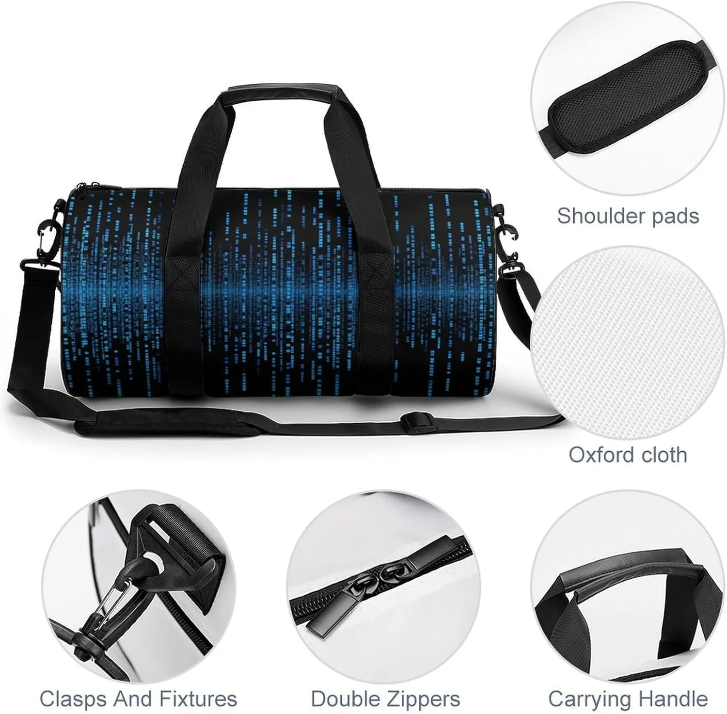 Gym Bag for Men Women The Blue Binary Matrix Duffel Bag Overnight Bag with Compartment Gym Sackpac