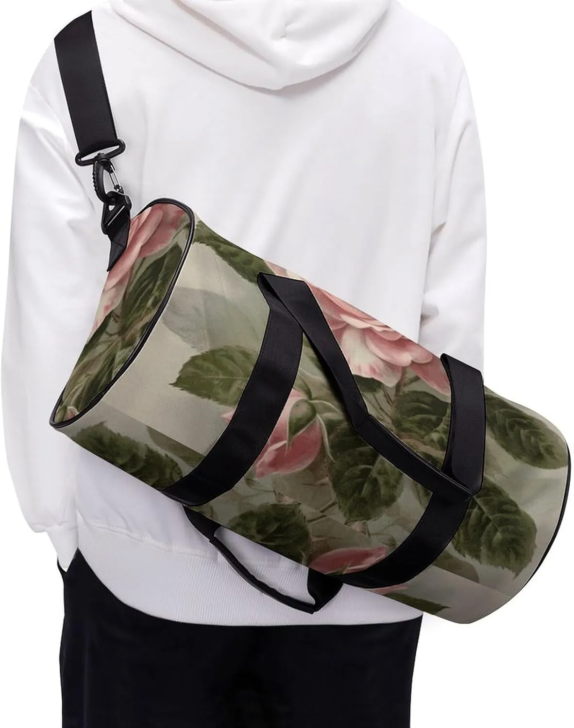 Gym Bag for Men Women Vintage Pink Rose Duffel Bag Overnight Bag with Compartment Gym Sackpac