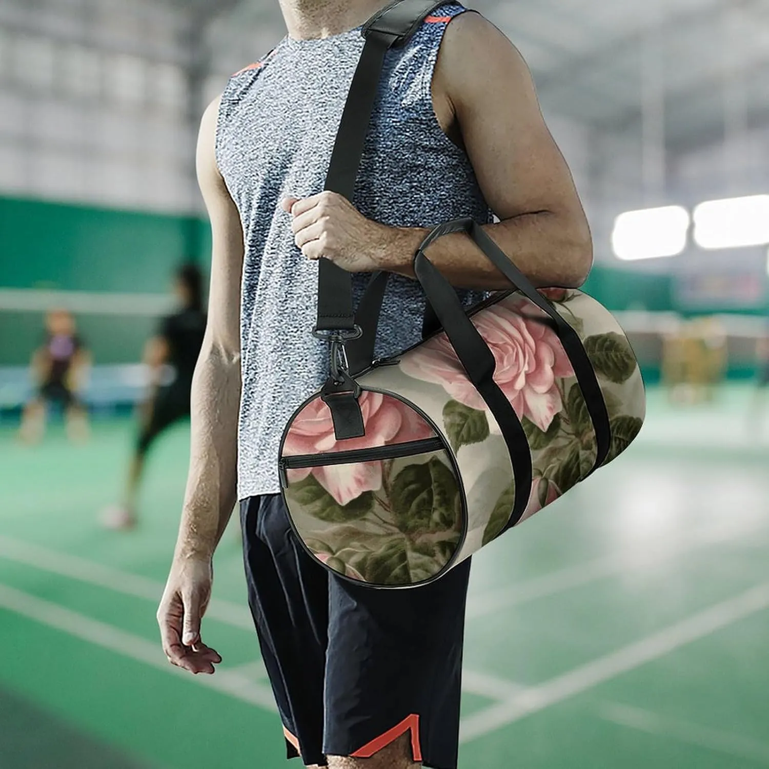 Gym Bag for Men Women Vintage Pink Rose Duffel Bag Overnight Bag with Compartment Gym Sackpac