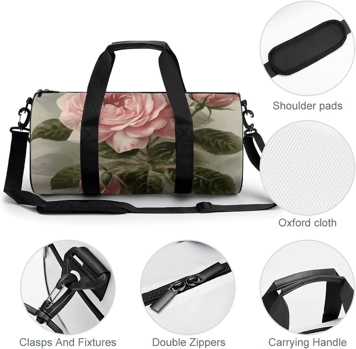 Gym Bag for Men Women Vintage Pink Rose Duffel Bag Overnight Bag with Compartment Gym Sackpac