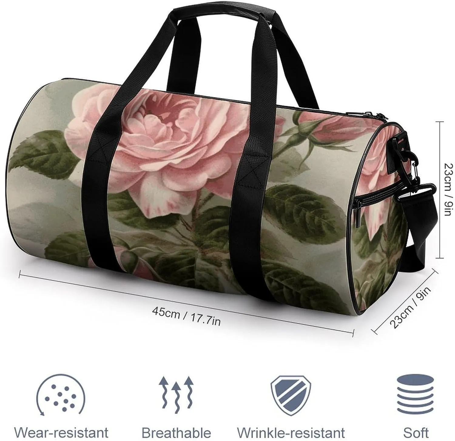 Gym Bag for Men Women Vintage Pink Rose Duffel Bag Overnight Bag with Compartment Gym Sackpac