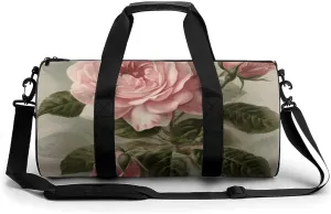 Gym Bag for Men Women Vintage Pink Rose Duffel Bag Overnight Bag with Compartment Gym Sackpac