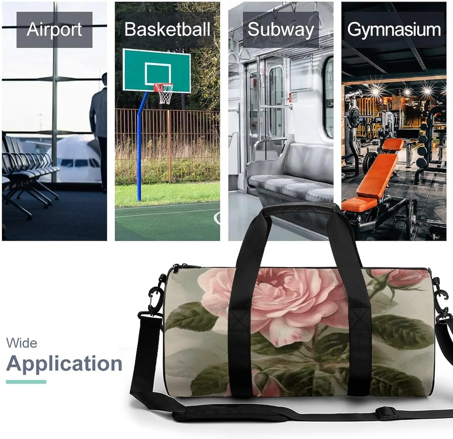 Gym Bag for Men Women Vintage Pink Rose Duffel Bag Overnight Bag with Compartment Gym Sackpac