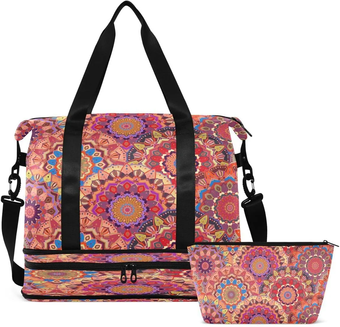Gym Bag Sports Travel Duffel Bag Weekender Overnight Bag with Wet Pocket Shoes Compartment and Toiletry Bag Bohemia Circle for Travel, Business,Gym, Yoga