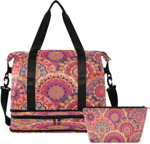 Gym Bag Sports Travel Duffel Bag Weekender Overnight Bag with Wet Pocket Shoes Compartment and Toiletry Bag Bohemia Circle for Travel, Business,Gym, Yoga