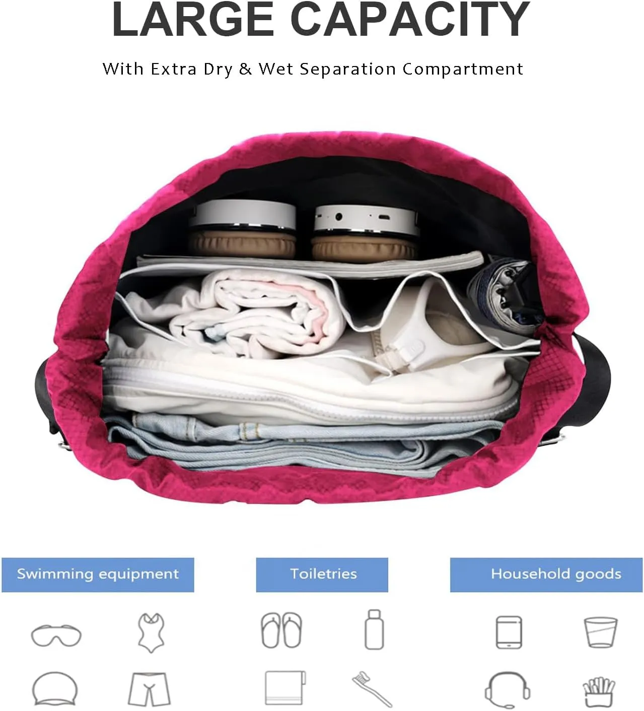 Gym Drawstring Backpack, Mens Women String Workout Sport Basketball Bag with Dry Wet Separation Pocket and Shoes Compartment for Running Fitness Cycling Swimming Playing Camping(Rose Red)…