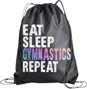 Gymnastics Drawstring Bag – "Eat Sleep Gymnastics Repeat" Backpack for Gymnasts, Lightweight Cinch Sack for Girls, Gift for School, Sports & Travel