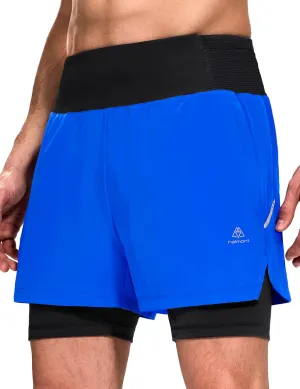 Haimont Men's 2 in 1 Running Shorts with Zipper Pockets Quick Dry Athletic Gym Workout Shorts with Liner