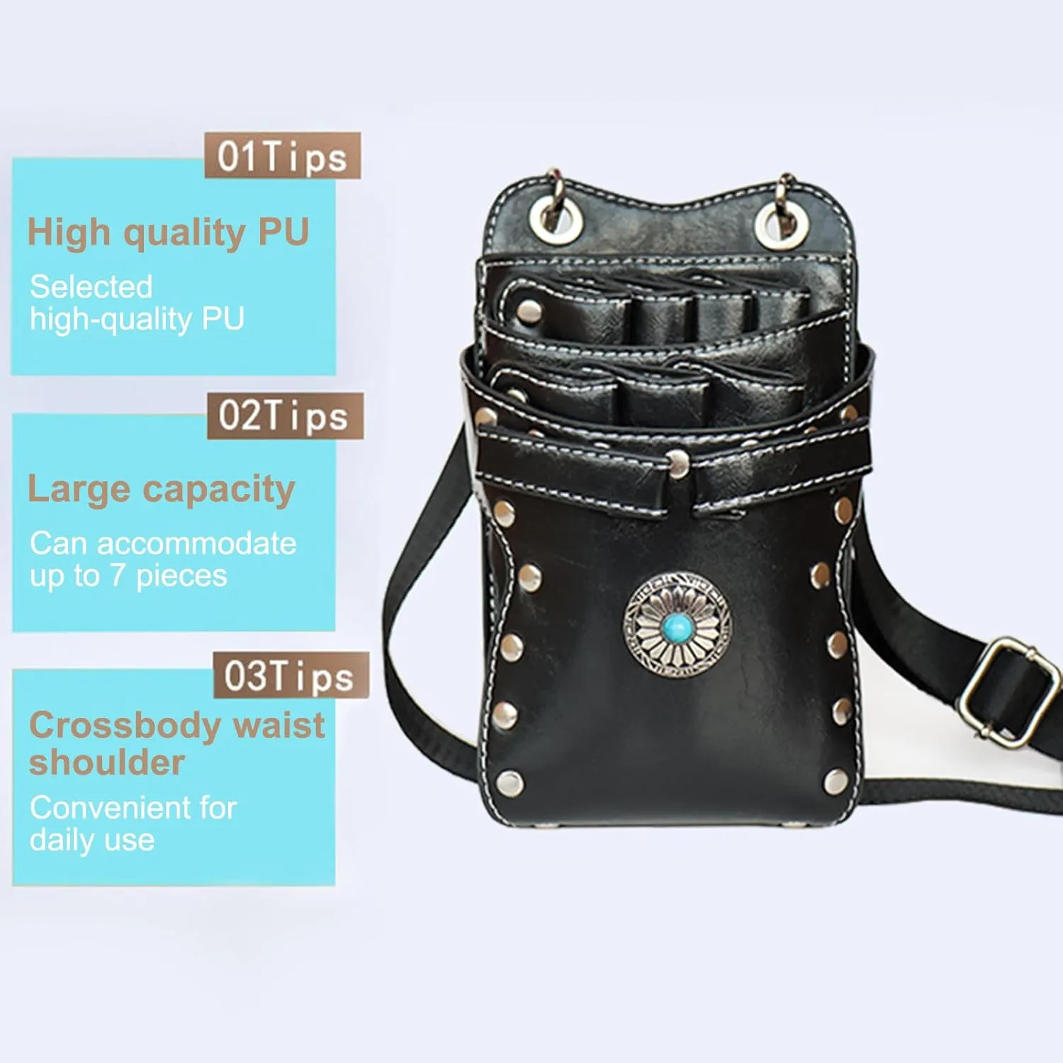 Hairdresser Waist Bag Shear Holder, 7-Slot Hairstylist PU Leather Barber Scissors Holster Pouch Tool Bag, Detachable Hair Cutting Organizer for Combs, Clippers, Spray Bottles (Pink)