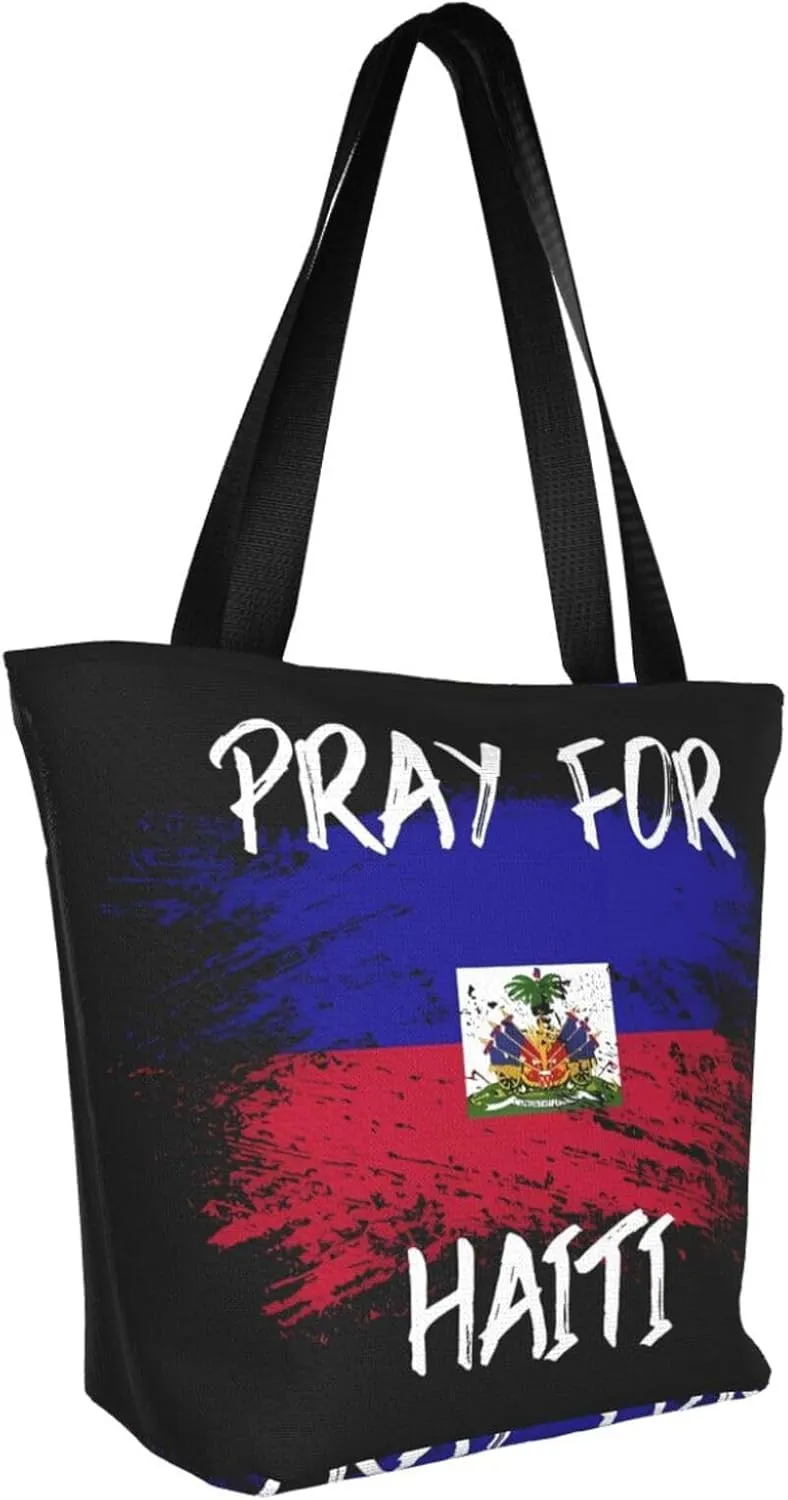 Haiti Flag Pray For Haiti Women's Tote Bag Shoulder Bag Shopping Handbag Large Capacity Handbag With Zipper