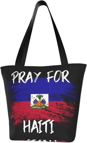 Haiti Flag Pray For Haiti Women's Tote Bag Shoulder Bag Shopping Handbag Large Capacity Handbag With Zipper