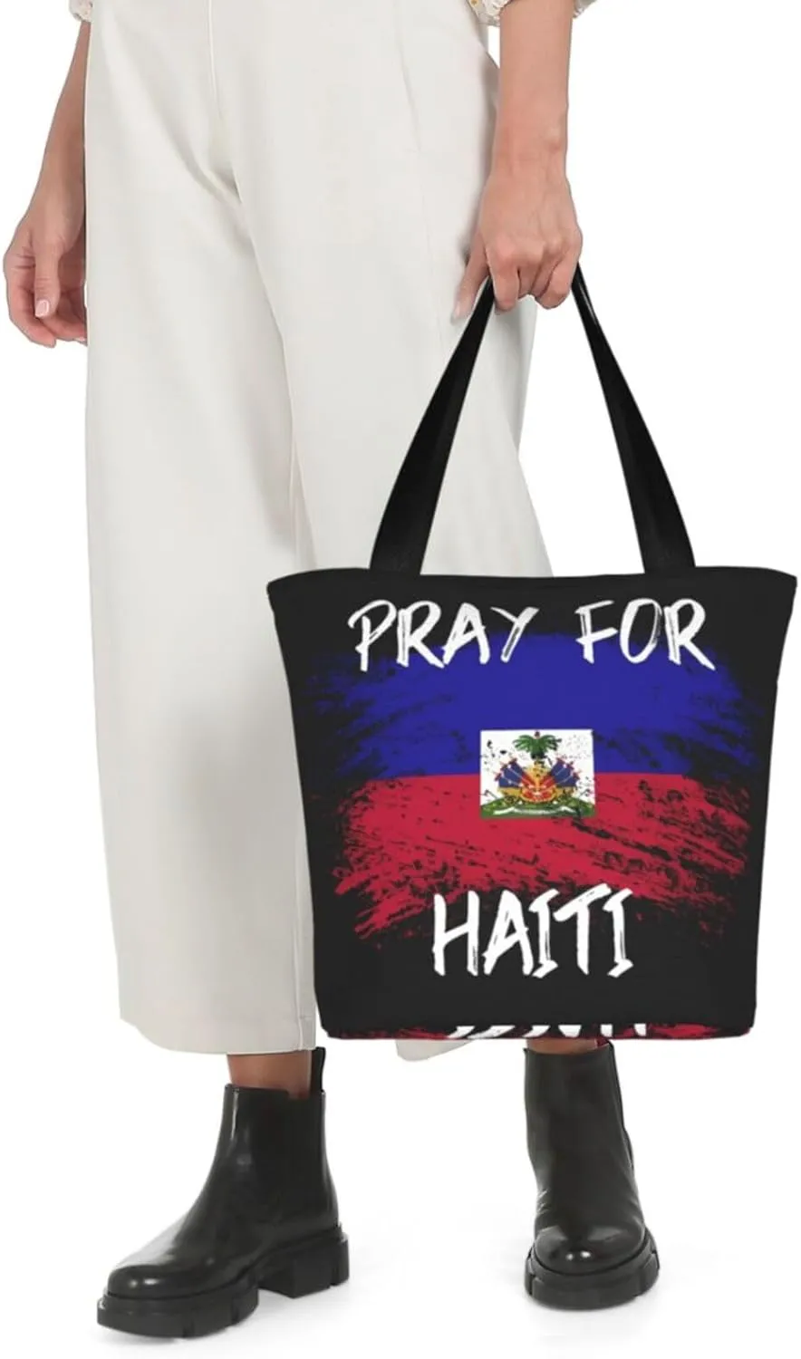 Haiti Flag Pray For Haiti Women's Tote Bag Shoulder Bag Shopping Handbag Large Capacity Handbag With Zipper