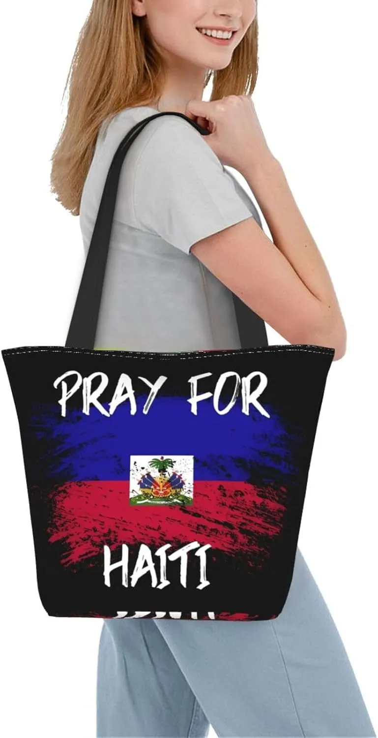 Haiti Flag Pray For Haiti Women's Tote Bag Shoulder Bag Shopping Handbag Large Capacity Handbag With Zipper