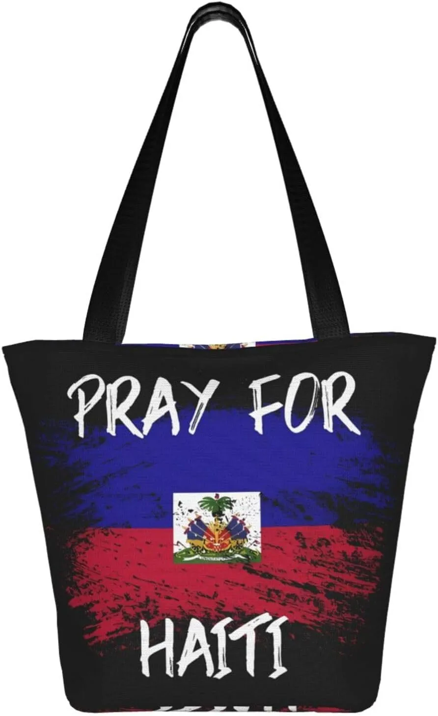Haiti Flag Pray For Haiti Women's Tote Bag Shoulder Bag Shopping Handbag Large Capacity Handbag With Zipper