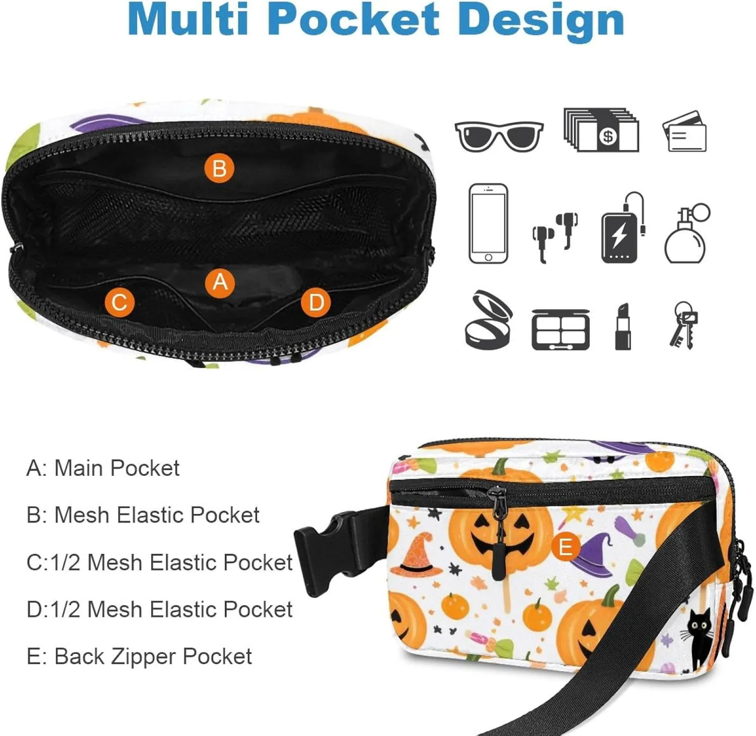 Halloween Pumpkin-248 Belt Bag for Men and Women Fanny Pack,Belt Bag with Adjustable Strap,Fashion Crossbody Everywhere Belt Bag for Travel Outdoors Running Hiking