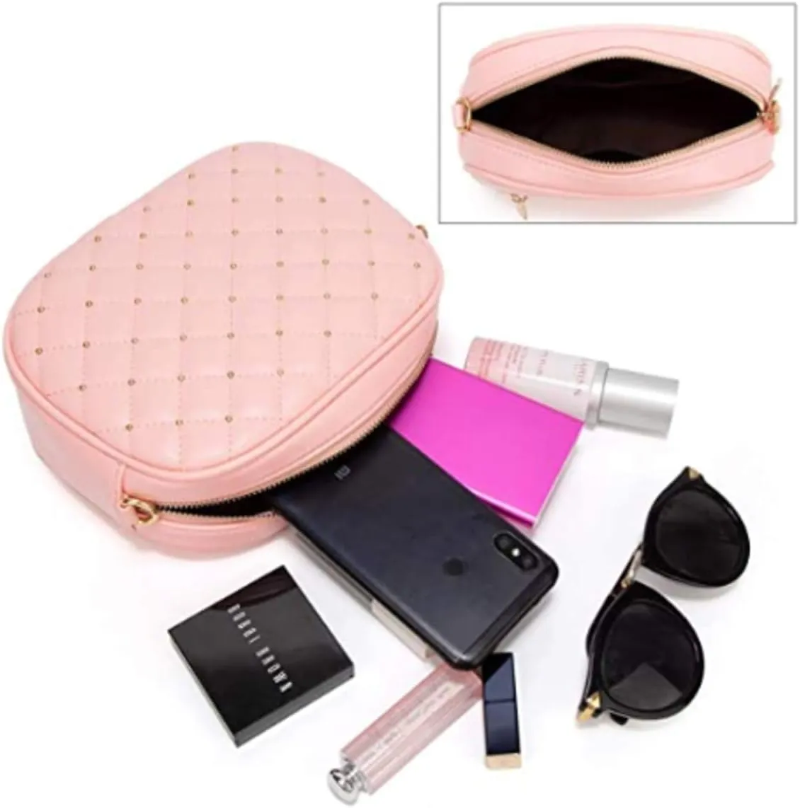 Hanbella Cross body Clutch Purses for Women & Teens - Cute Small Quilted Leather Shoulder Bag with Gold Chain for Girls