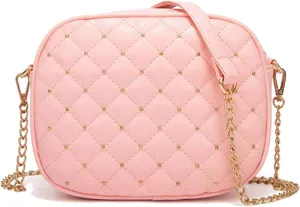 Hanbella Cross body Clutch Purses for Women & Teens - Cute Small Quilted Leather Shoulder Bag with Gold Chain for Girls