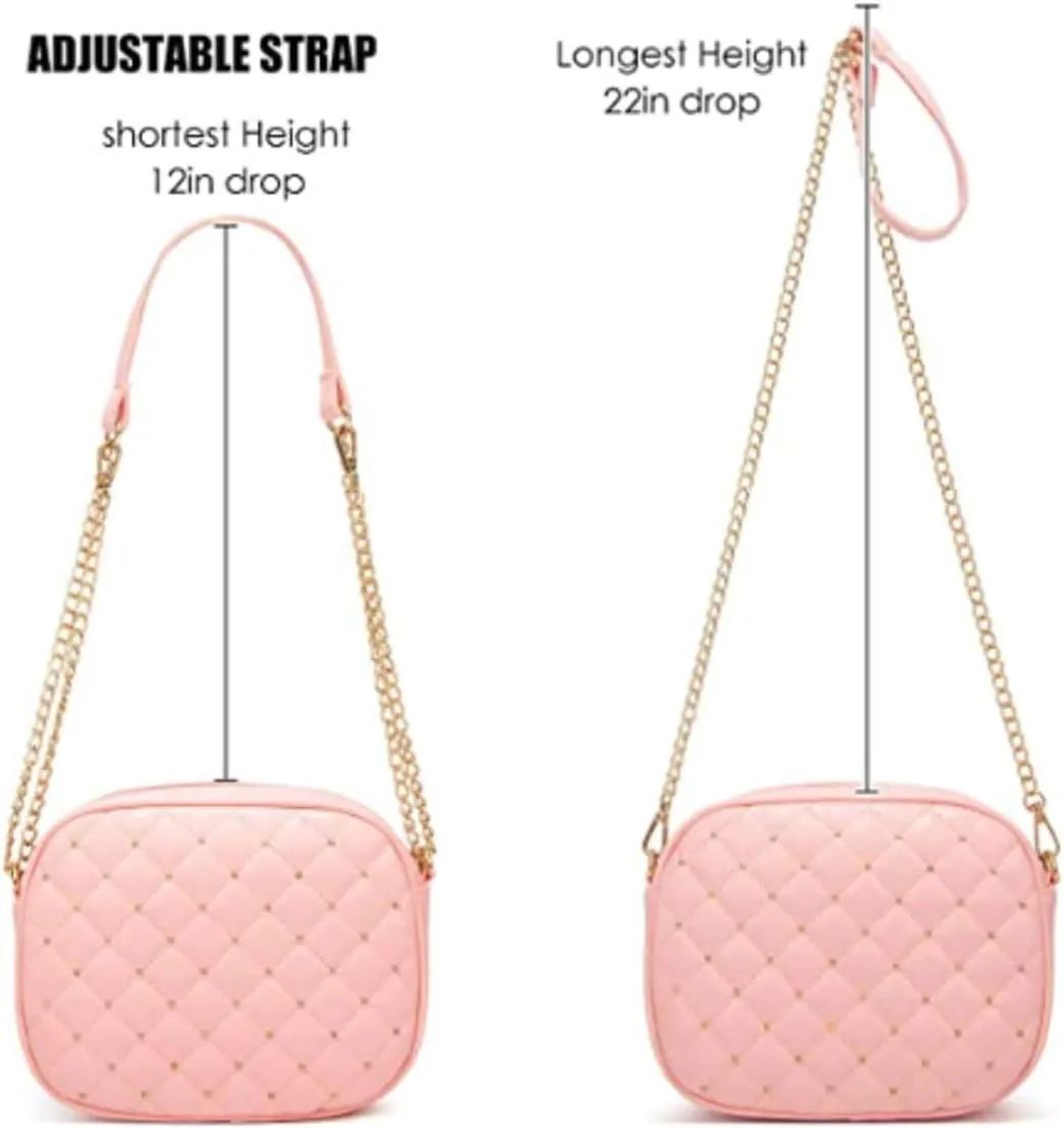 Hanbella Cross body Clutch Purses for Women & Teens - Cute Small Quilted Leather Shoulder Bag with Gold Chain for Girls