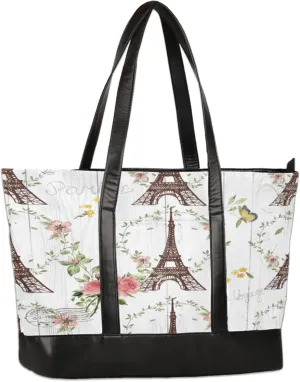 Hand Painted Tower Wreath Butterfly Laptop Tote Bag for Women Lightweight Work Purse with Multiple Compartments Fits 13-15.6 Inch Laptop Tablet Shoulder Bag for Office Travel Daily Use