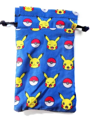 Handmade Drawstring bag -Blue Pikachu Pokeball
