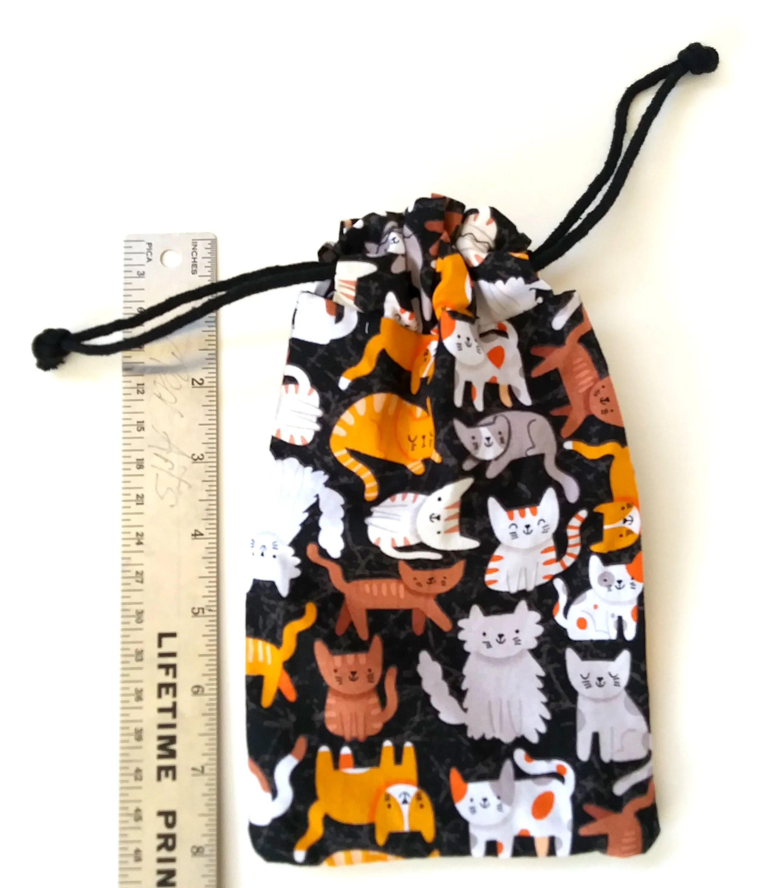 Handmade Drawstring bag - Cute Kitty Print