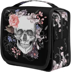 Hanging Toiletry Bag Sugar Skull Flower Halloween, Makeup Bag Cosmetic Bag Bathroom Travel Organizer Large for Women Girls