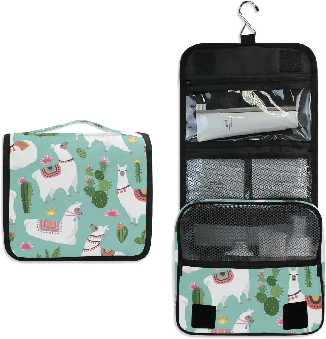 Hanging Toiletry Bag Tropical Llama Alpaca Cactus Flower, Makeup Bag Cosmetic Bag Bathroom Travel Organizer Large for Women Girls