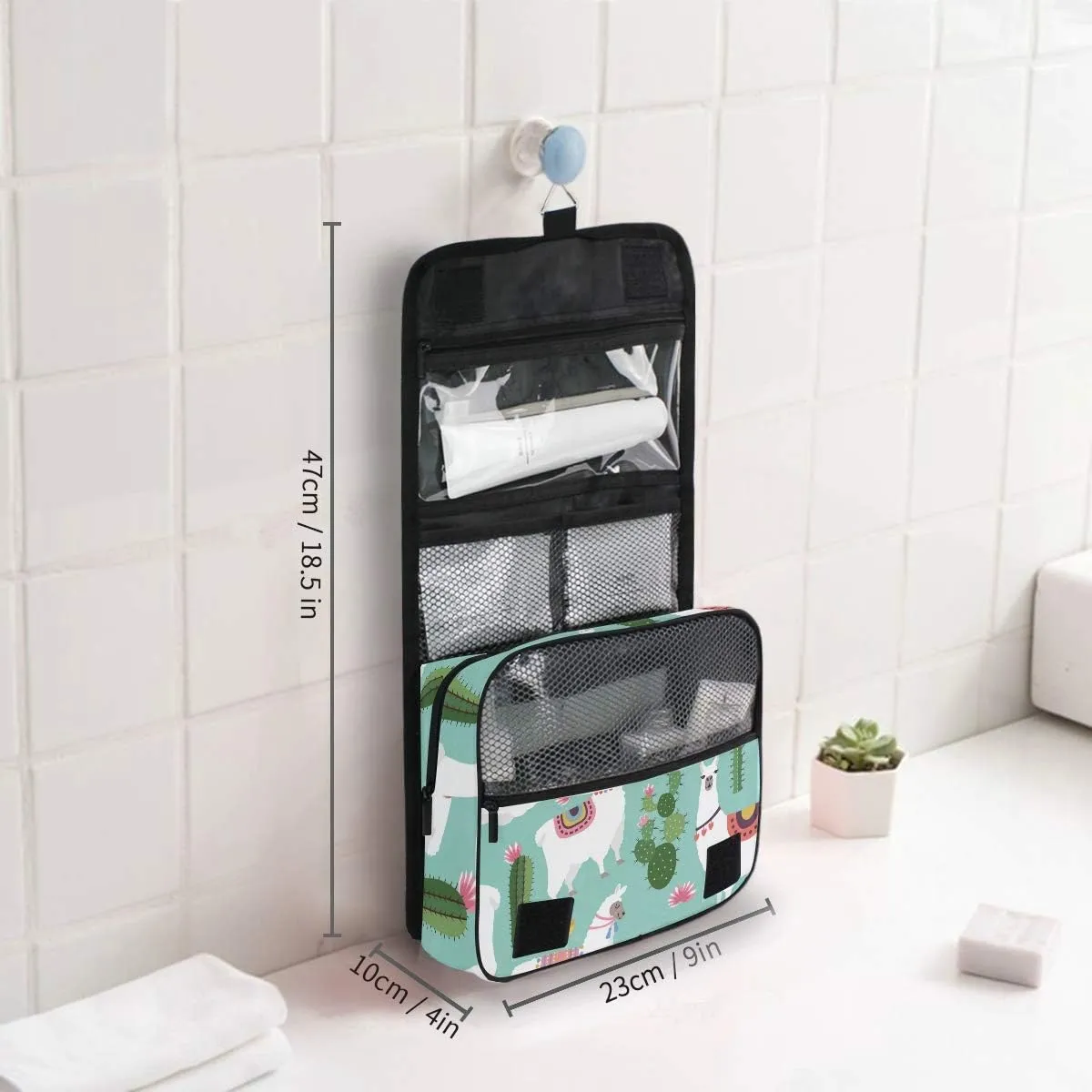 Hanging Toiletry Bag Tropical Llama Alpaca Cactus Flower, Makeup Bag Cosmetic Bag Bathroom Travel Organizer Large for Women Girls