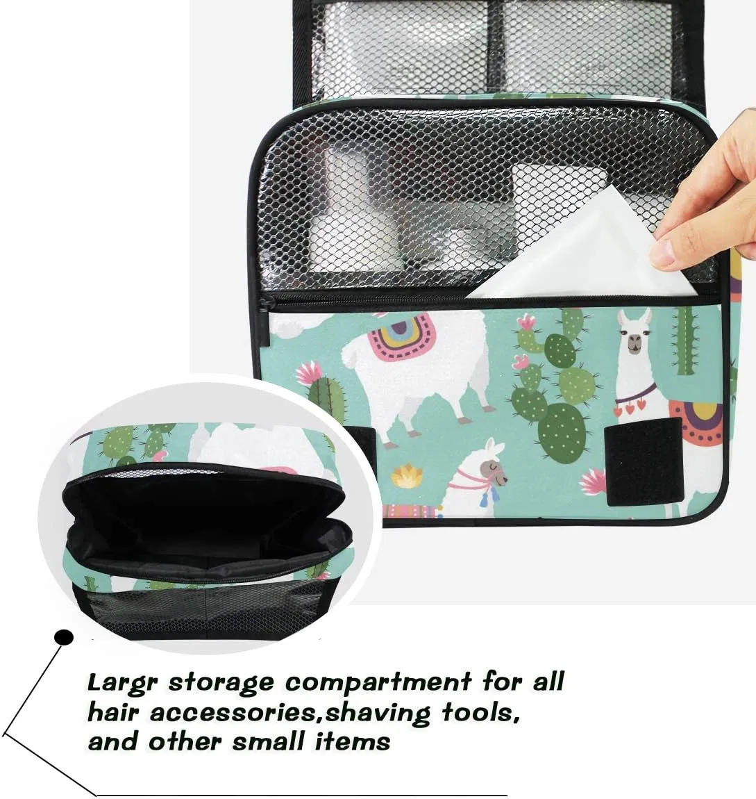 Hanging Toiletry Bag Tropical Llama Alpaca Cactus Flower, Makeup Bag Cosmetic Bag Bathroom Travel Organizer Large for Women Girls