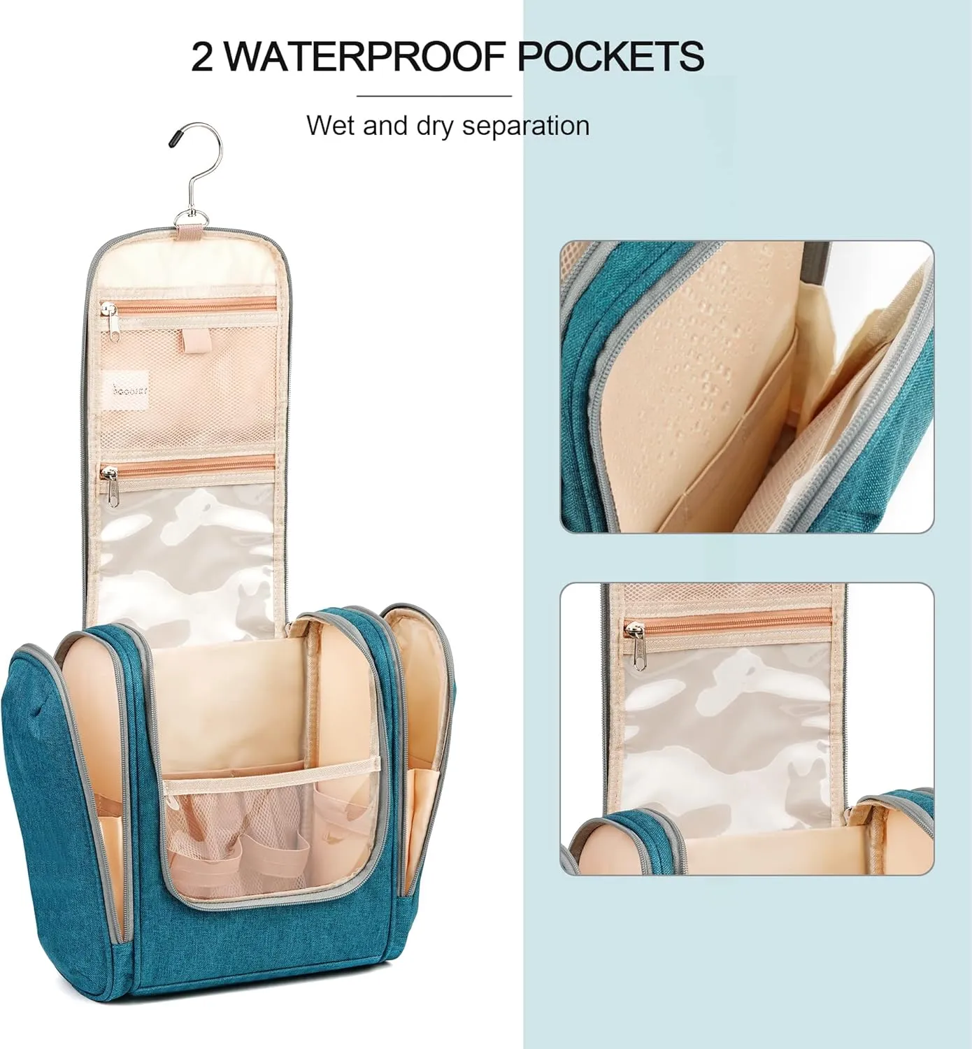 Hanging Travel Toiletry Bag for Women and Men, 6 Organizer Compartments, Extra Large Toiletries Bag, Bathroom Cosmetic Bag, Water-resistant Makeup Bag, Holds Full-Size Shampoo, Blue