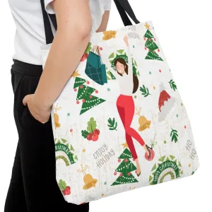 Happy Christmas Shopper on Christmas Print Large Tote Bag - Festive Holiday Accessory