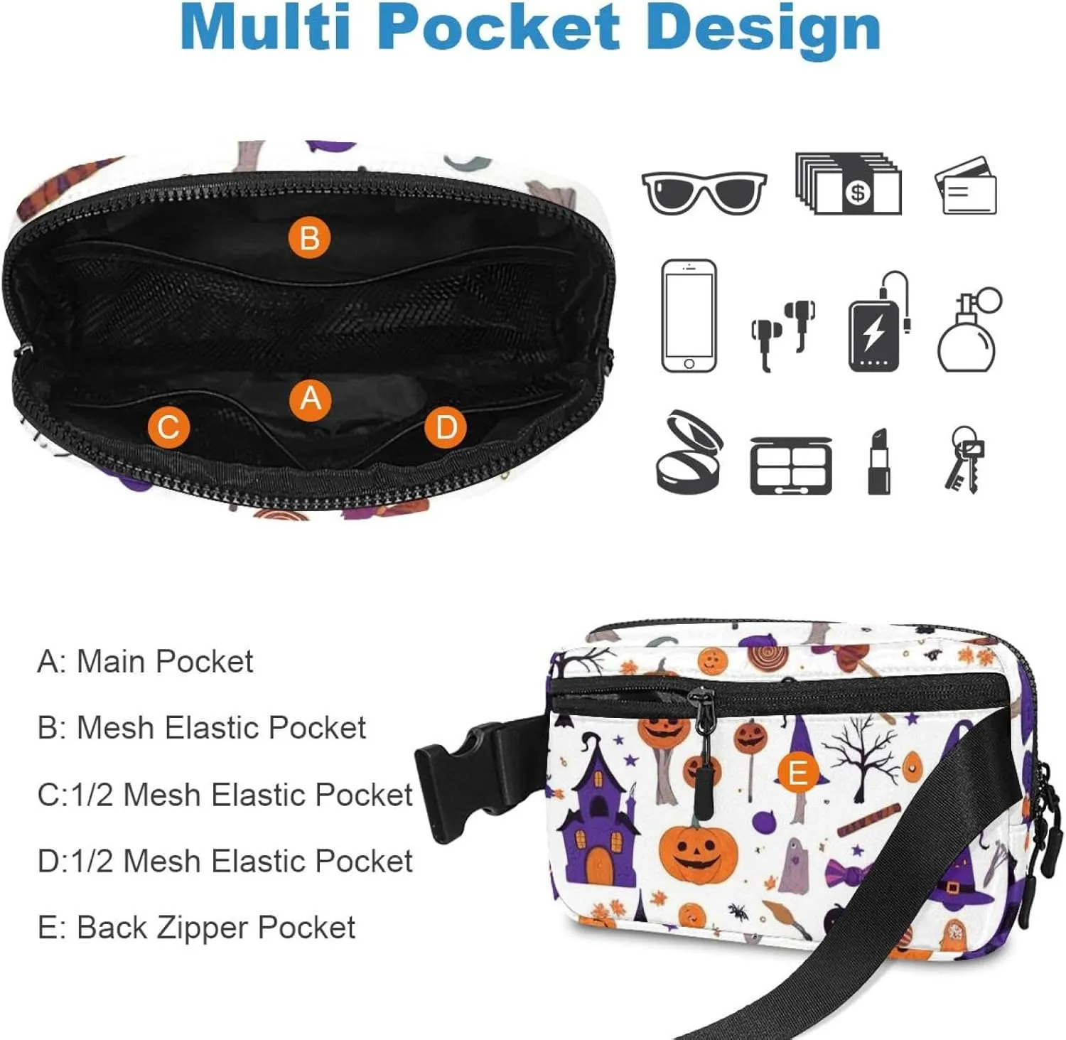 Happy Halloween-312 Unisex Style Fanny Pack: Fashion Waist Packs, Crossbody Bags Sport Slim Fashionable for Jogging Hiking Hiker Woman Man