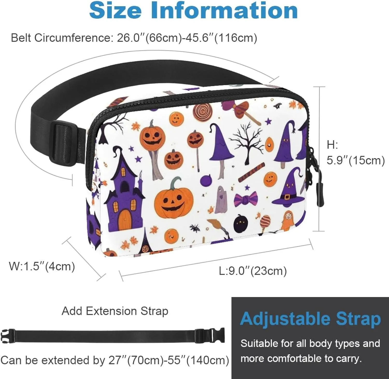 Happy Halloween-312 Unisex Style Fanny Pack: Fashion Waist Packs, Crossbody Bags Sport Slim Fashionable for Jogging Hiking Hiker Woman Man