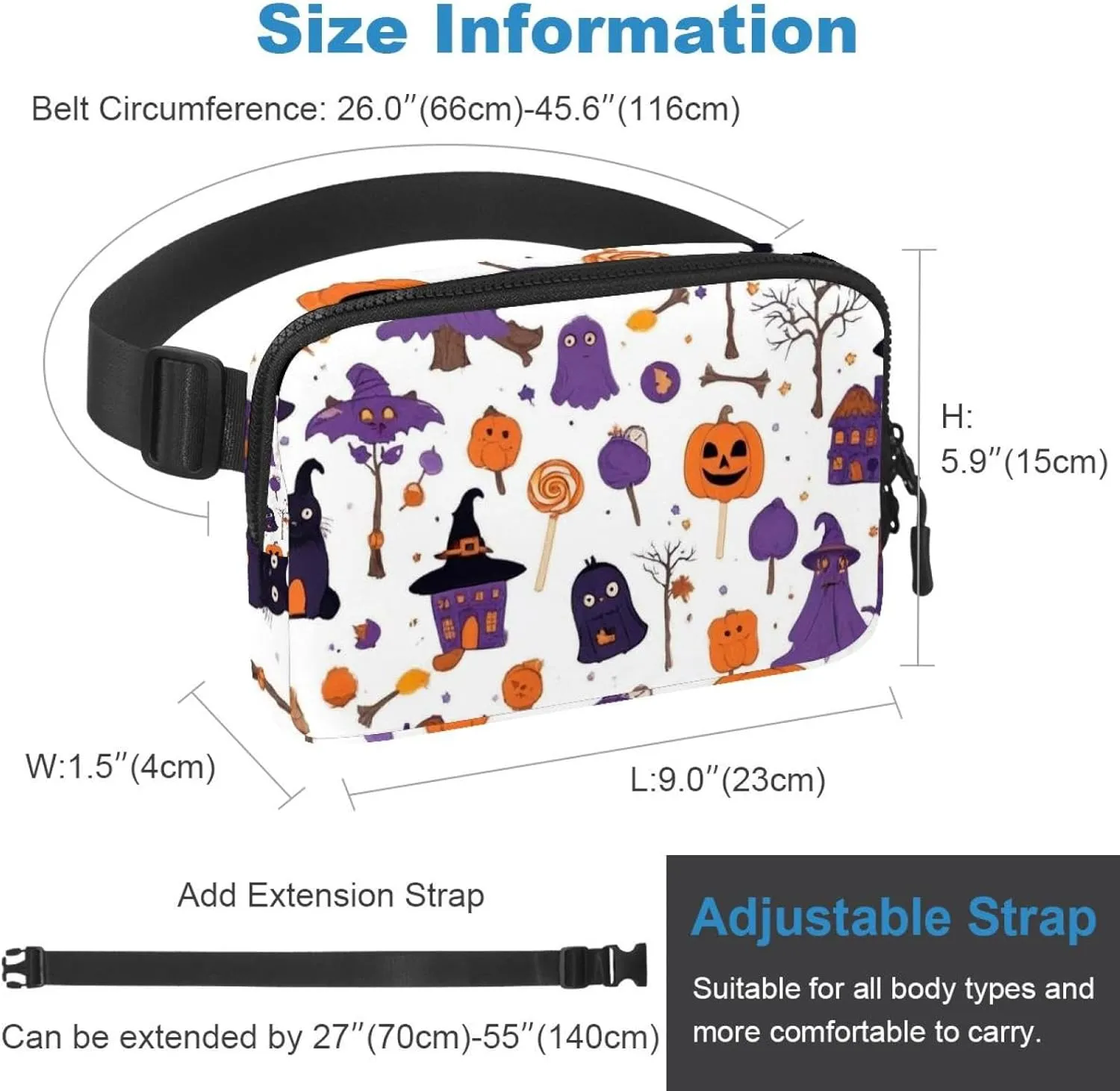 Happy Halloween-313 Crossbody Fanny Pack for Men&Women,Belt Bag for Travel Casual Walking Running Hiking Cycling