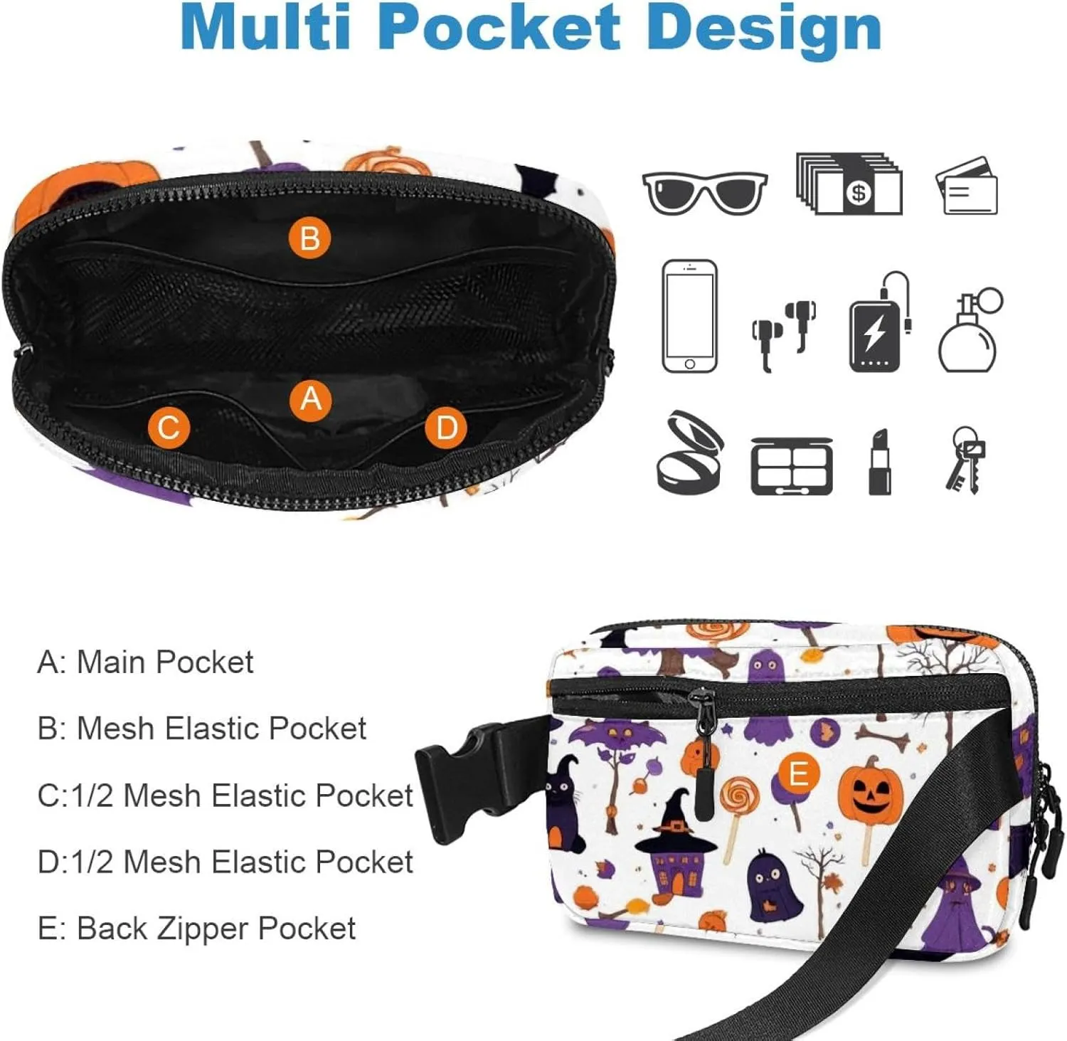 Happy Halloween-313 Crossbody Fanny Pack for Men&Women,Belt Bag for Travel Casual Walking Running Hiking Cycling