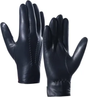 Harssidanzar Leather Gloves for Men,Winter Sheepskin Driving Gloves Cashmere Lined