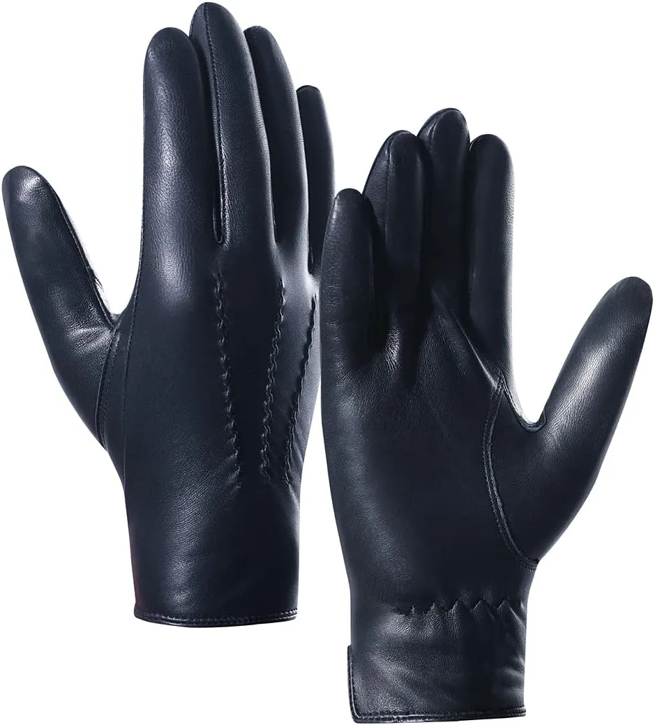 Harssidanzar Leather Gloves for Men,Winter Sheepskin Driving Gloves Cashmere Lined